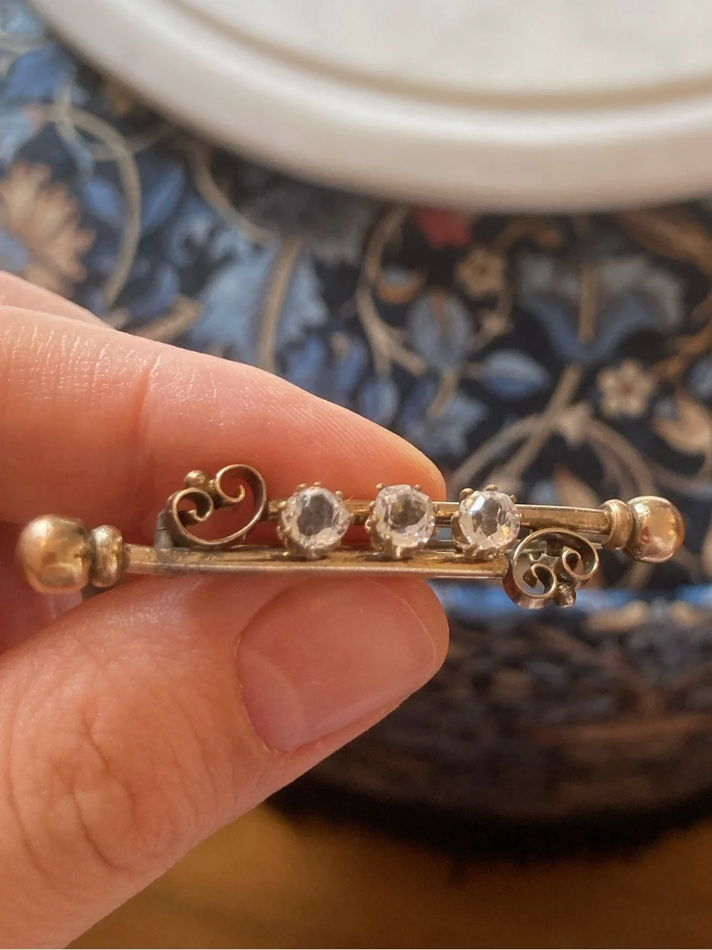 Antique Victorian Old Mine Cut Triple Paste Stone Gold-Filled Brooch